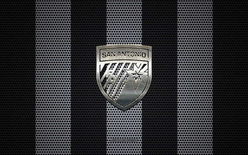 San Antonio FC logo, American soccer club, metal emblem, black and white metal mesh background, San Antonio FC, USL, San Antonio, Texas, USA, soccer, HD wallpaper