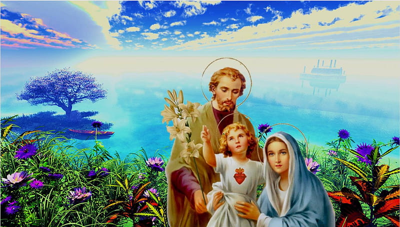Jesus, Mary and Joseph, christ, family, jesus, joseph, virgin, mary, HD wallpaper