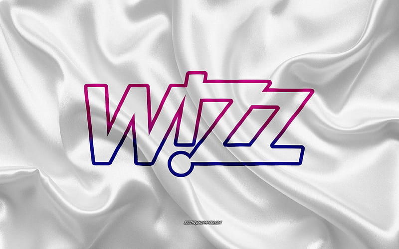 Wizz Air logo, airline, white silk texture, airline logos, Wizz Air emblem, silk background, silk flag, Wizz Air, HD wallpaper