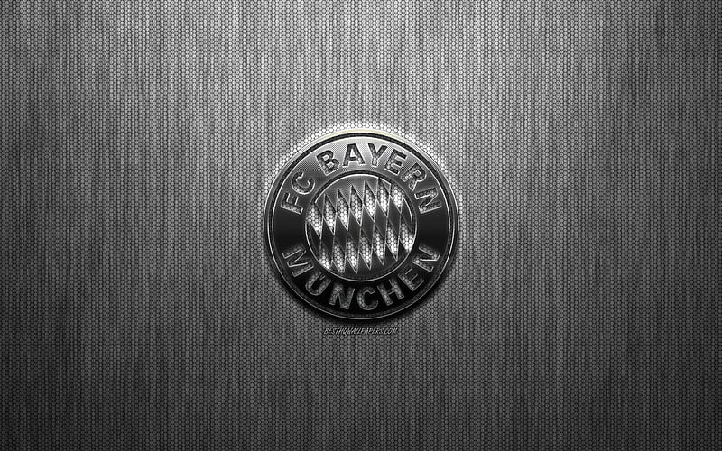 FC Bayern Munich, German football club, steel logo, emblem, gray metal background, Munich, Germany, Bundesliga, football, HD wallpaper