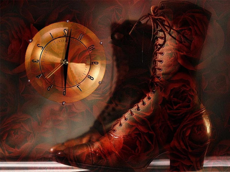 TURNING BACK THE HANDS OF TIME, clocks, thoughtful, boots, time, abstracts, fashion, shoes, HD wallpaper