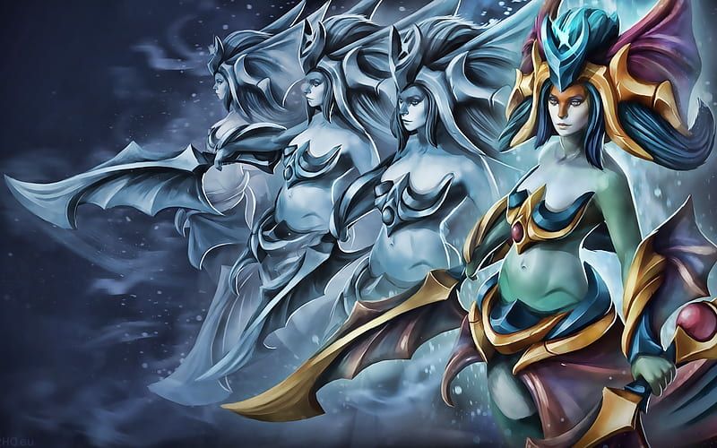 Naga Siren, female characters, Dota 2, darkness, artwork, Dota2, Naga Siren Dota, HD wallpaper