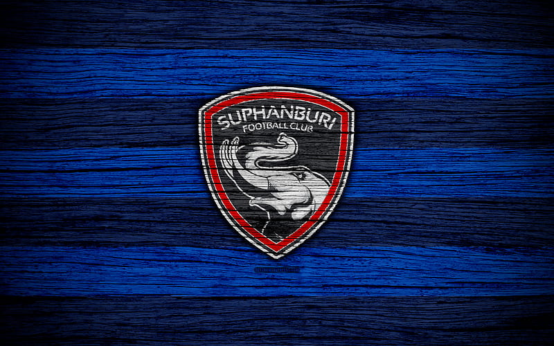 Suphanburi FC Thai League 1, soccer, football club, Thailand, Suphanburi, logo, wooden texture, FC Suphanburi, HD wallpaper