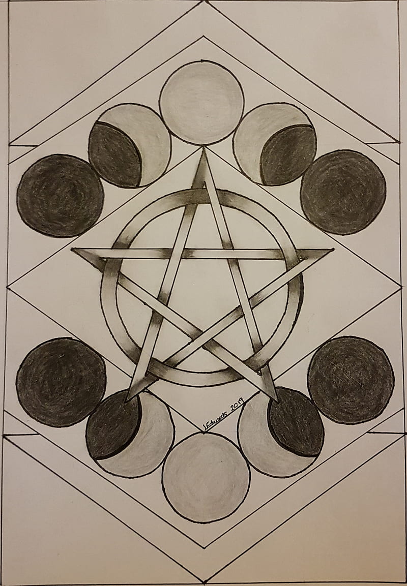 Pentacle with moons, wicca, HD phone wallpaper