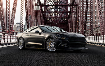 Ford Mustang, 2018, black sports coupe, tuning, black matte Mustang, American sports cars, exterior, front view, New York, USA, HD wallpaper