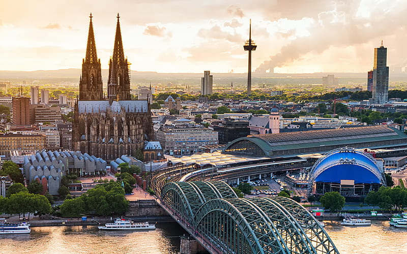 Cologne Cathedral, Hohenzollern bridge, Cologne, skyline cityscapes, summer, german cities, Europe, Germany, Cities of Germany, Hohenzollernbrucke, Cologne Germany, cityscapes, HD wallpaper