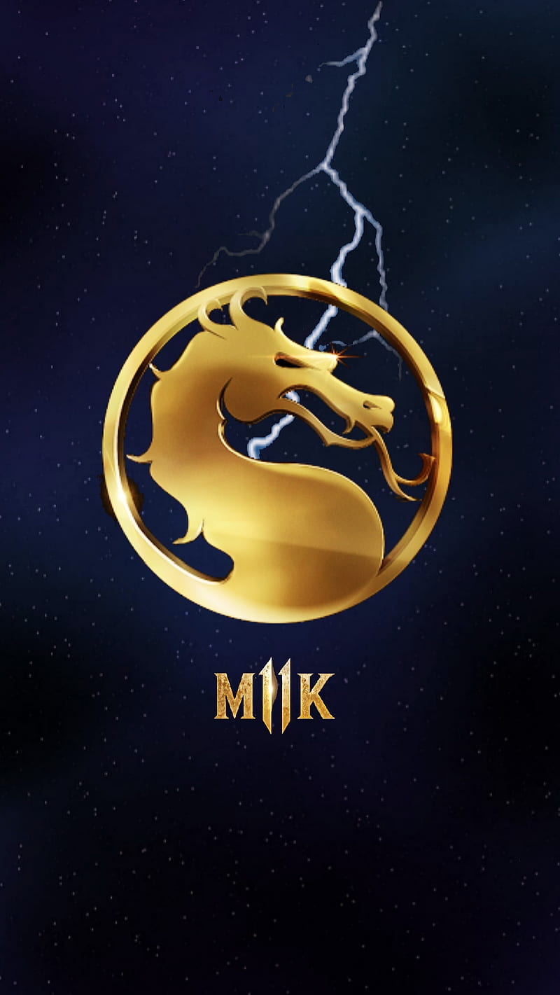 Mortal Kombat 11, dragon, galaxy, game, lightning, logo, mk11, HD phone wallpaper
