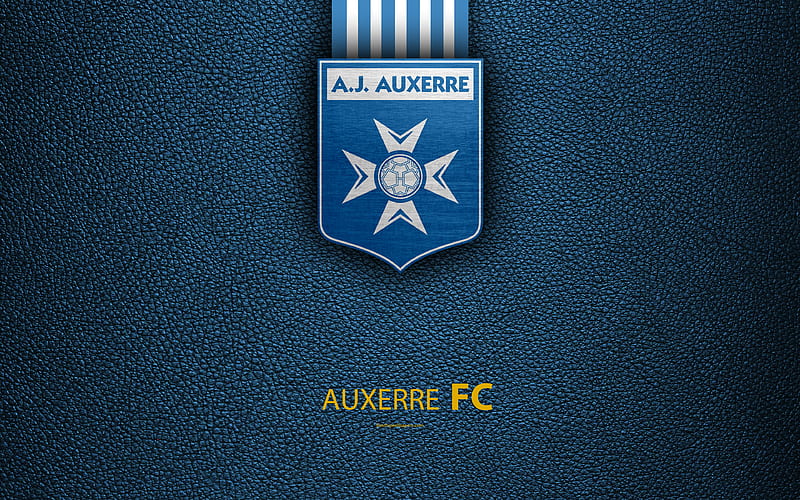 AJ Auxerre, French football club Ligue 2, leather texture, logo, Auxerre, France, second division, football, HD wallpaper