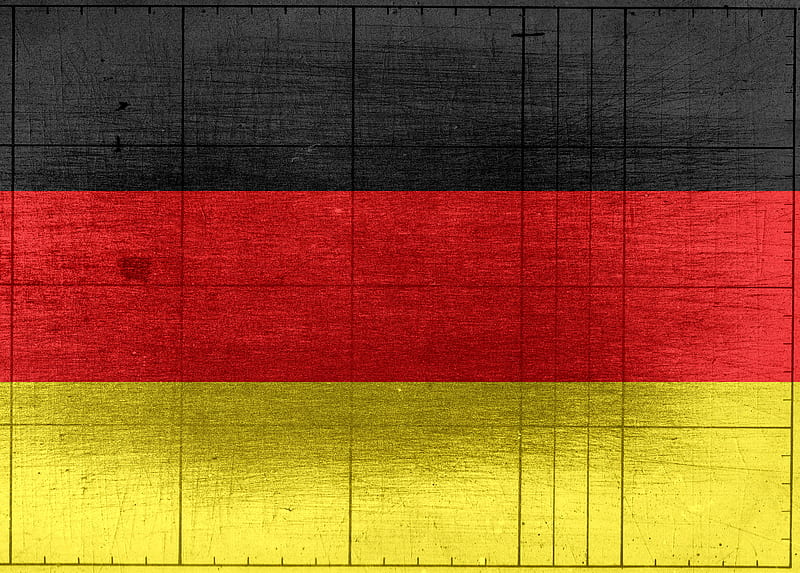 Grungy background designed as flag of Germany on shabby wooden board with measure scale, HD wallpaper