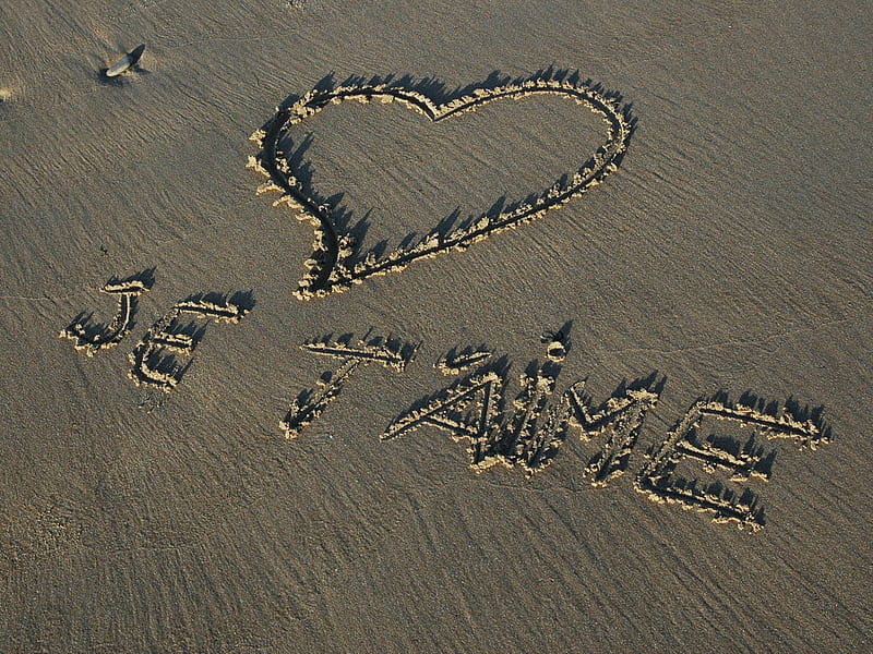 Pour Toi, amour, beach, sand, love, HD wallpaper