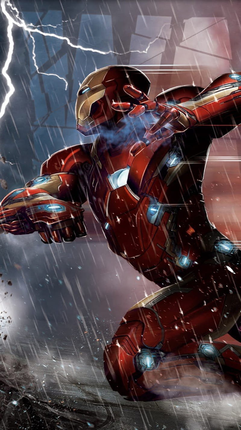 ironman, avengers, cool, hero, infinity, marvel, rain, storm, guerra, HD phone wallpaper
