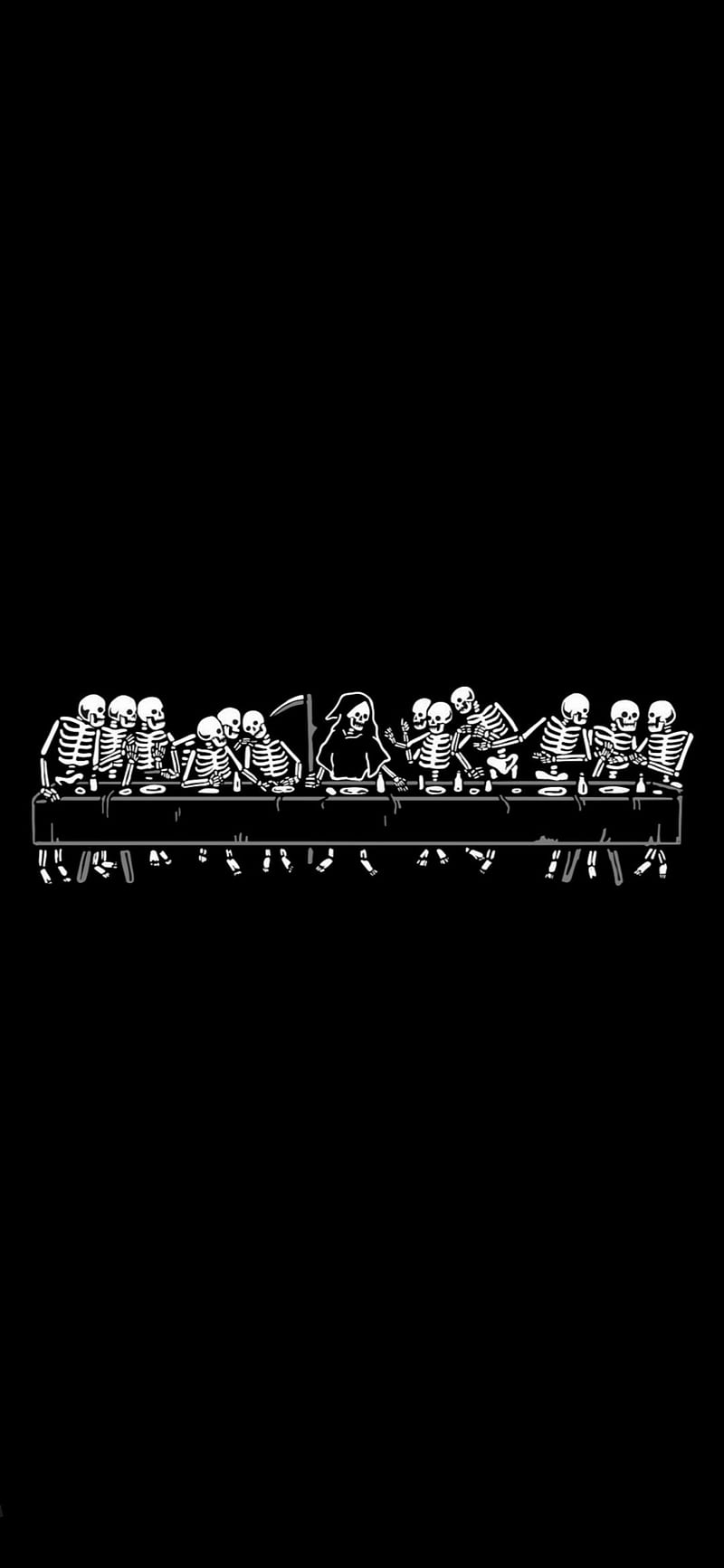 The last supper , black, dark, dead, death, jesus, skeleton, skeletons, skull, table, white, HD phone wallpaper