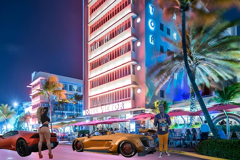 Miss Petzak and Lamborghini & Gustavo and Audi R8 in the Miami Night Hotel, Bikini, Lamborghini, Gustavo Gomes, Audi R8, Hotel, Night, Lamborghini Huracan, Miss Petzak, Girl, Beach, Sexy, Audi, Luxury, Miami, Lights, HD wallpaper