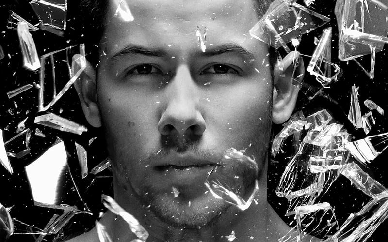 Nick Jonas monochrome, portrait, american actor, movie stars, guys, HD wallpaper
