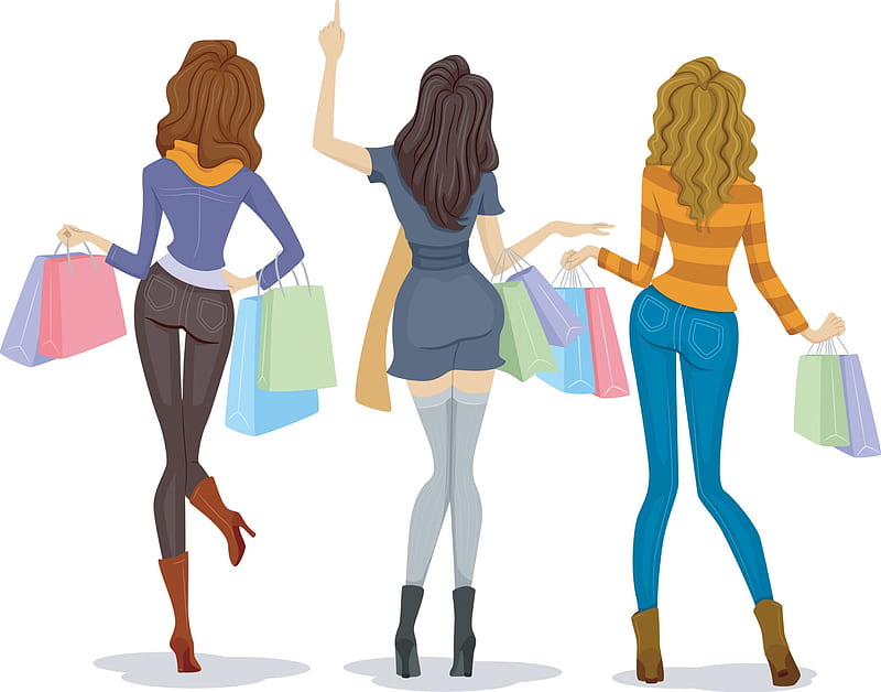 Girls go on sale, sale, bags, shopping, happy, women, HD wallpaper
