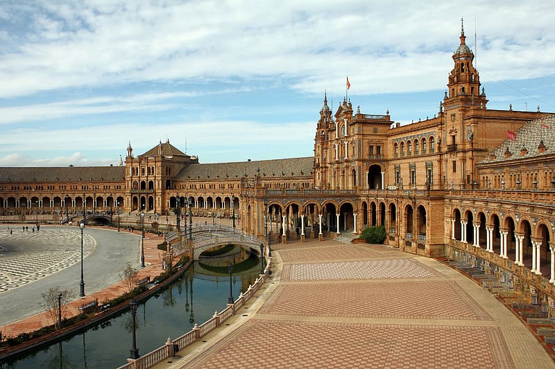 Architecture, Monuments, Building, Spain, Seville, , Plaza De España, HD wallpaper