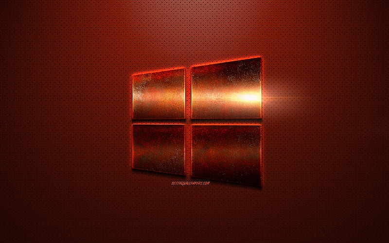 Windows 10, bronze metal logo, creative art, bronze background, emblem, Windows, metal background, HD wallpaper