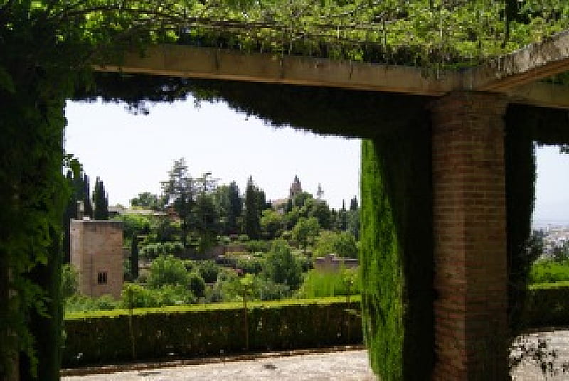 Look at the Alhambra from Generalife gardens, medieval, green, alhambra, gardens, Granada, palace, moorish, spain, HD wallpaper