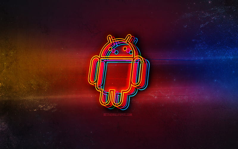 Android logo, light neon art, Android emblem, Android neon logo, creative art, Android, HD wallpaper