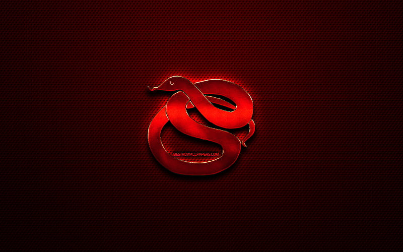 Snake zodiac, creative, chinese zodiac metal signs, Chinese calendar, Snake zodiac sign, chinese zodiac, animals signs, red metal grid background, Chinese Zodiac Signs, artwork, Snake, HD wallpaper