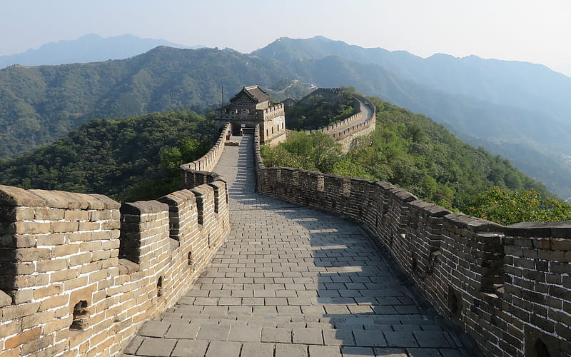 Great Wall of China, Great Wall, road, China, mountains, HD wallpaper