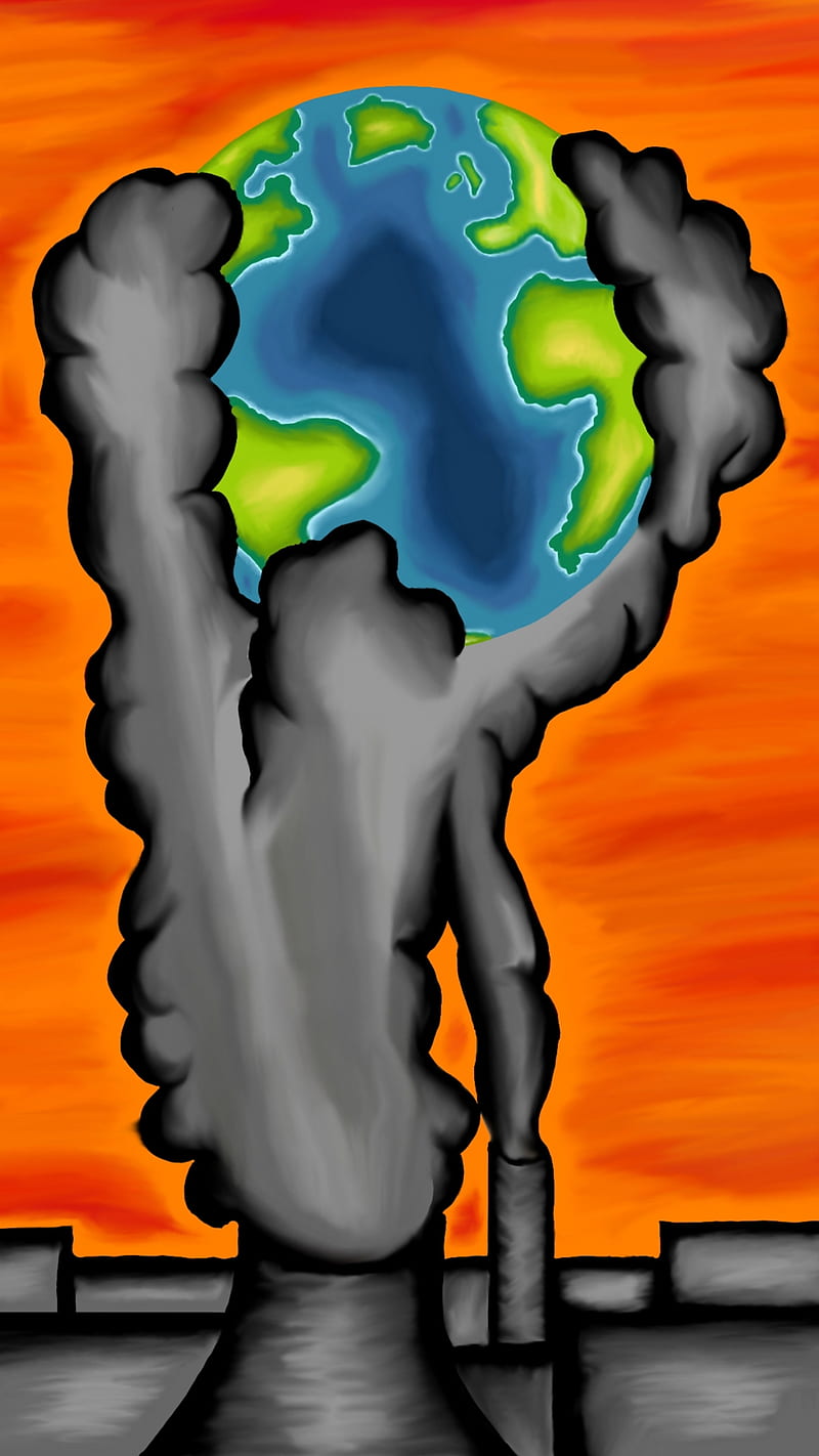 Burning Earth, climate change, fire, fossil fuels, global warming, pollution, HD phone wallpaper