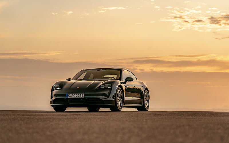 Porsche Taycan 4S, 2020, front view, exterior, sports car, new green Taycan 4S, german sports cars, Porsche, HD wallpaper