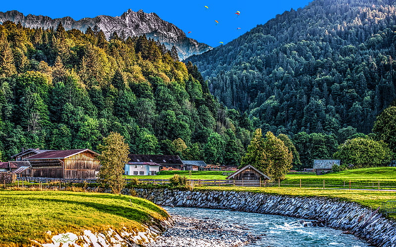 Garmisch-Partenkirchen forest, summer, valley, Bavaria, Germany, Europe, HRD, beautiful nature, HD wallpaper