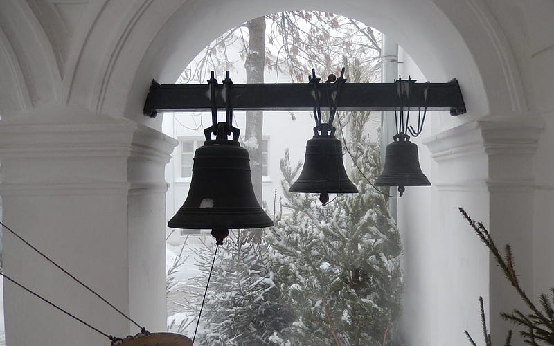 Monastery Bells, church, winter, bells, monastery, HD wallpaper