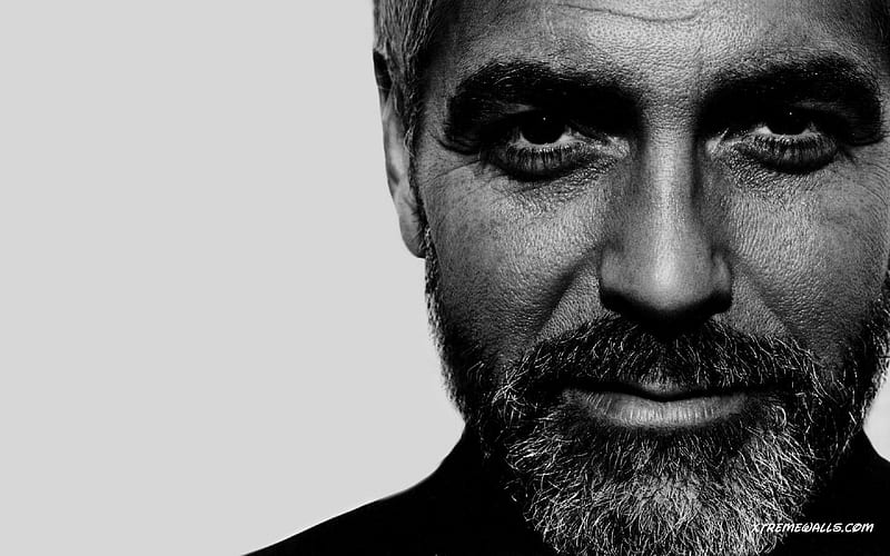 George Clooney, beard, black and white, portrait, actor, HD wallpaper