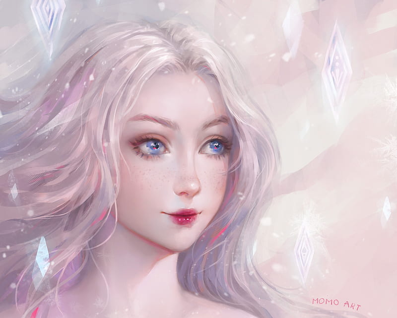 1080p Free Download Elsa Art Frumusete Luminos Girl Face Pink Momo Art Fantasy Hd 