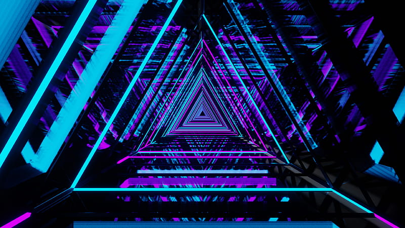 Blue Purple Tunnel Triangle Geometric Shapes Abstract Hd Wallpaper