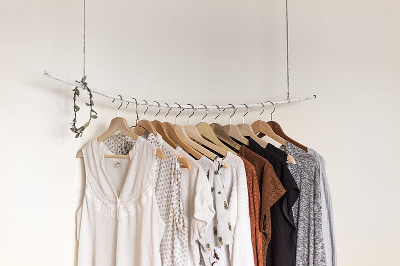 assorted clothes in wooden hangers, HD wallpaper