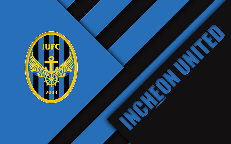 Incheon United FC logo, South Korean football club, material design, blue black abstraction, Incheon, South Korea, K League 1, football, HD wallpaper