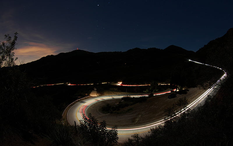 mountain road night lights-Beautiful natural scenery, HD wallpaper