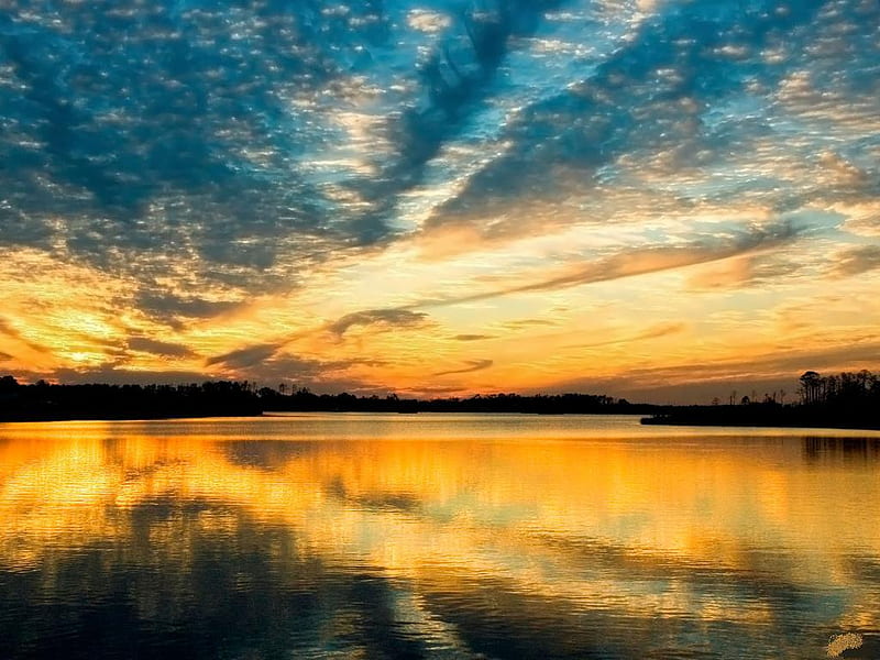 Tranquil-lake-at-sunset, lakes, sunsets, nature, reflection, clouds ...