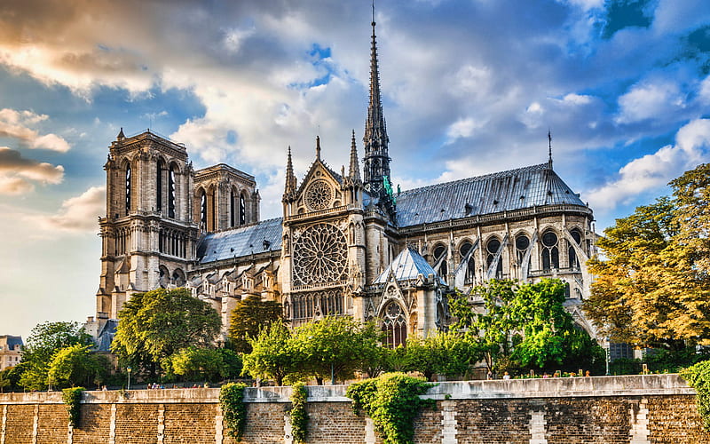 Notre-Dame de Paris, Catholic cathedral, Notre-Dame, Paris, evening, sunset, landmark, France, HD wallpaper
