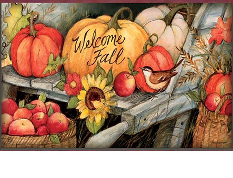 Welcoming Fall Pumpkins, welcoming, season, autumn, pumpkins, greetings, HD wallpaper