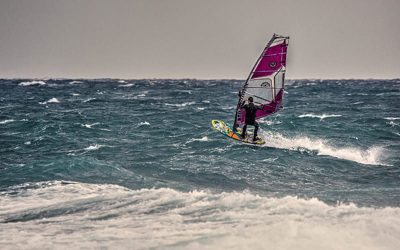 extreme sports, windsurfing, surfing, wave, sea, wind, HD wallpaper