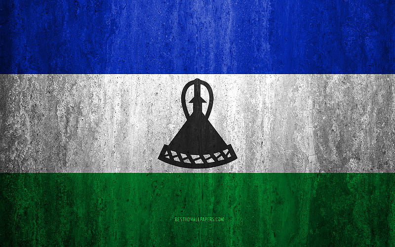 Flag of Lesotho stone background, grunge flag, Africa, Lesotho flag, grunge art, national symbols, Lesotho, stone texture, HD wallpaper