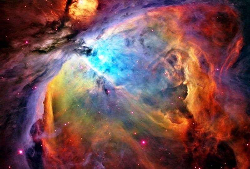 Orion Nebula Space Galaxy, colorful, space, blues, reds, oranges, HD wallpaper