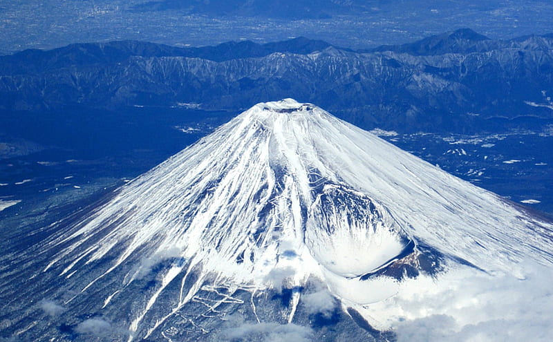 Snow cover Mt. Fuji from the Air, Mountain, japan, Snow, Fuji, HD wallpaper