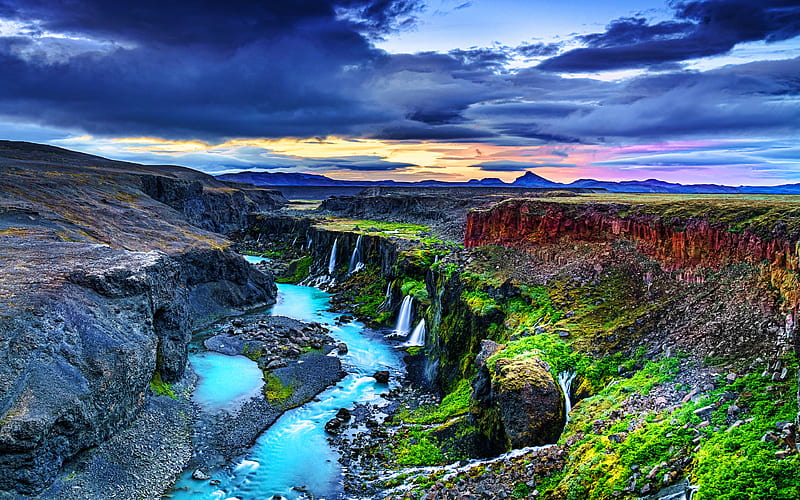 Sigoldugljufur blue river, canyon, beautiful nature, R, Iceland, Europe, HD wallpaper