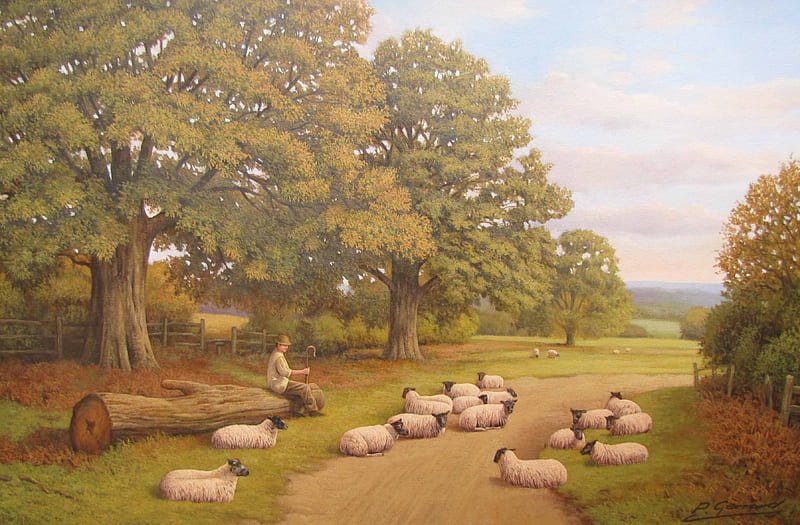 Sheeps, painting, sheep, bible, shepherd, HD wallpaper