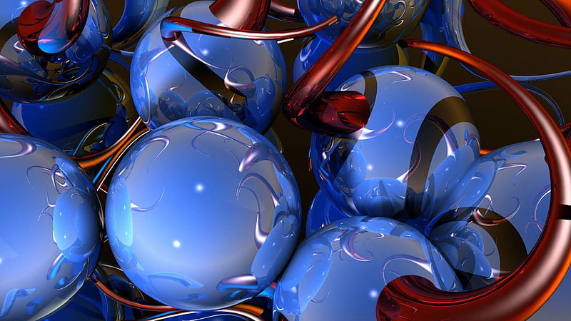 3D Glassy Blue Balls Abstract, HD wallpaper