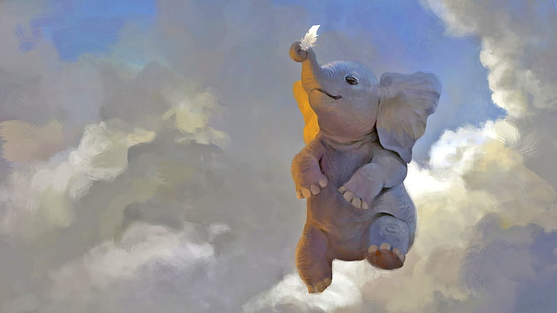 I Can Fly, art, fantasy, elephant, feather, painting, magic, HD wallpaper
