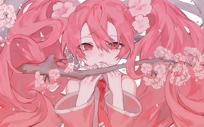 Sakura Miku pink hair, artwork, manga, Vocaloid, HD wallpaper