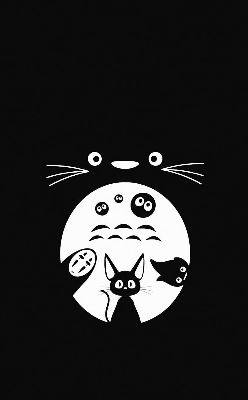 Totoro , anime, black, hayao miyazaki, howls moving castle, jiji, kikis delivery service, my neighbor totoro, spirited away, studio ghibli, HD phone wallpaper