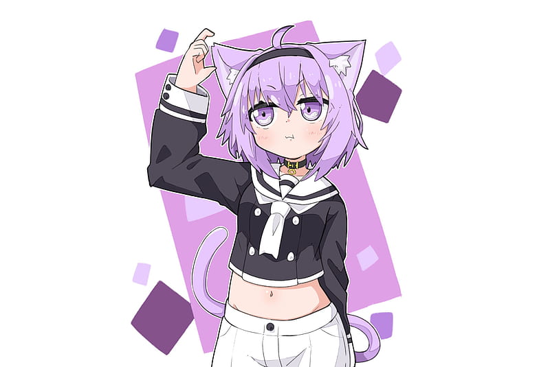 Anime, Purple Eyes, Purple Hair, Animal Ears, Virtual Youtuber, Hololive, Nekomata Okayu, HD wallpaper