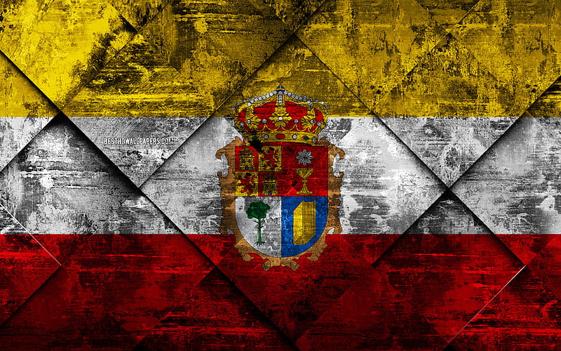 Flag of Cuenca grunge art, rhombus grunge texture, spanish province, Cuenca flag, Spain, national symbols, Cuenca, provinces of Spain, creative art, HD wallpaper